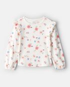 Toddler Girl Floral Cotton Ruffle Long-Sleeve Top - White, image 1 of 3 slides