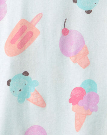 Girls Ice Cream 100% Cotton Short-Sleeve Snug Fit 4-Piece Pyjama Set - Pink/Blue, 