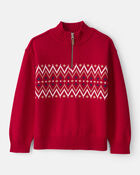 Boys Fair Isle Cotton Quarter-Zip Long-Sleeve Sweater - Red, image 1 of 3 slides