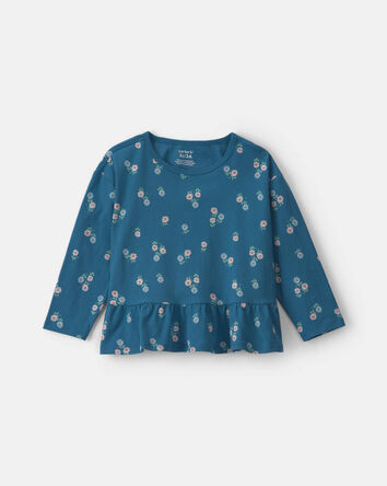 Toddler Girl Floral Long Sleeve Top - Teal, 