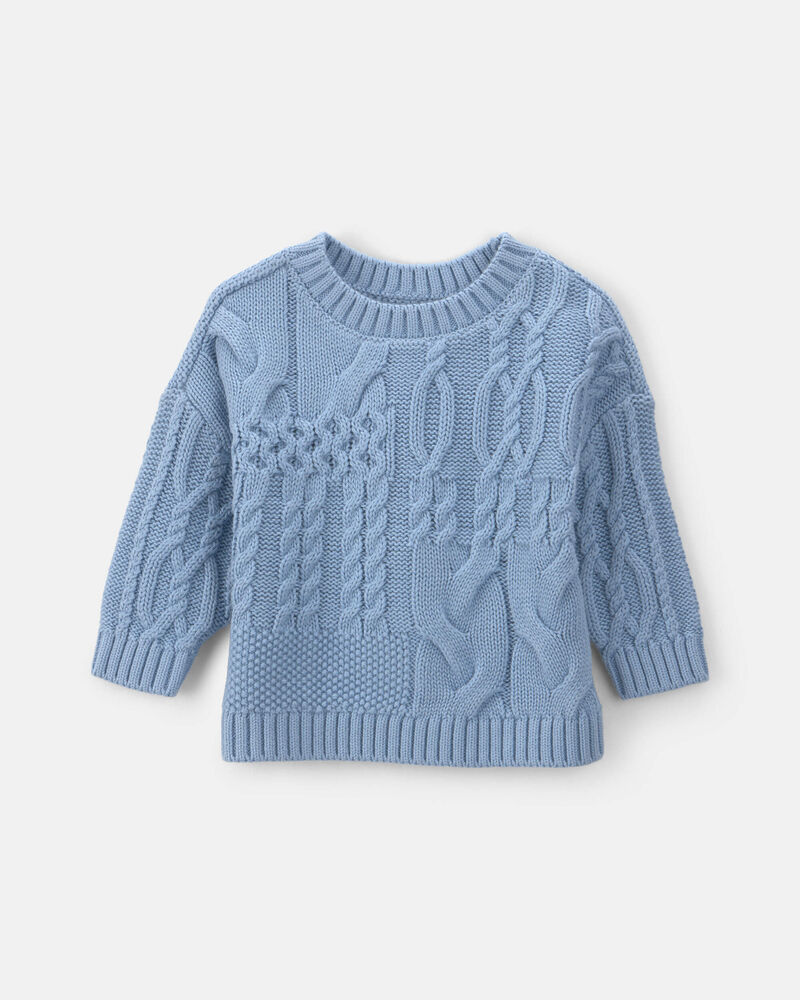 Baby Boy Cable Knit Sweater - Blue, image 1 of 3 slides