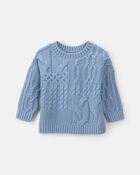 Baby Boy Cable Knit Sweater - Blue, image 1 of 3 slides