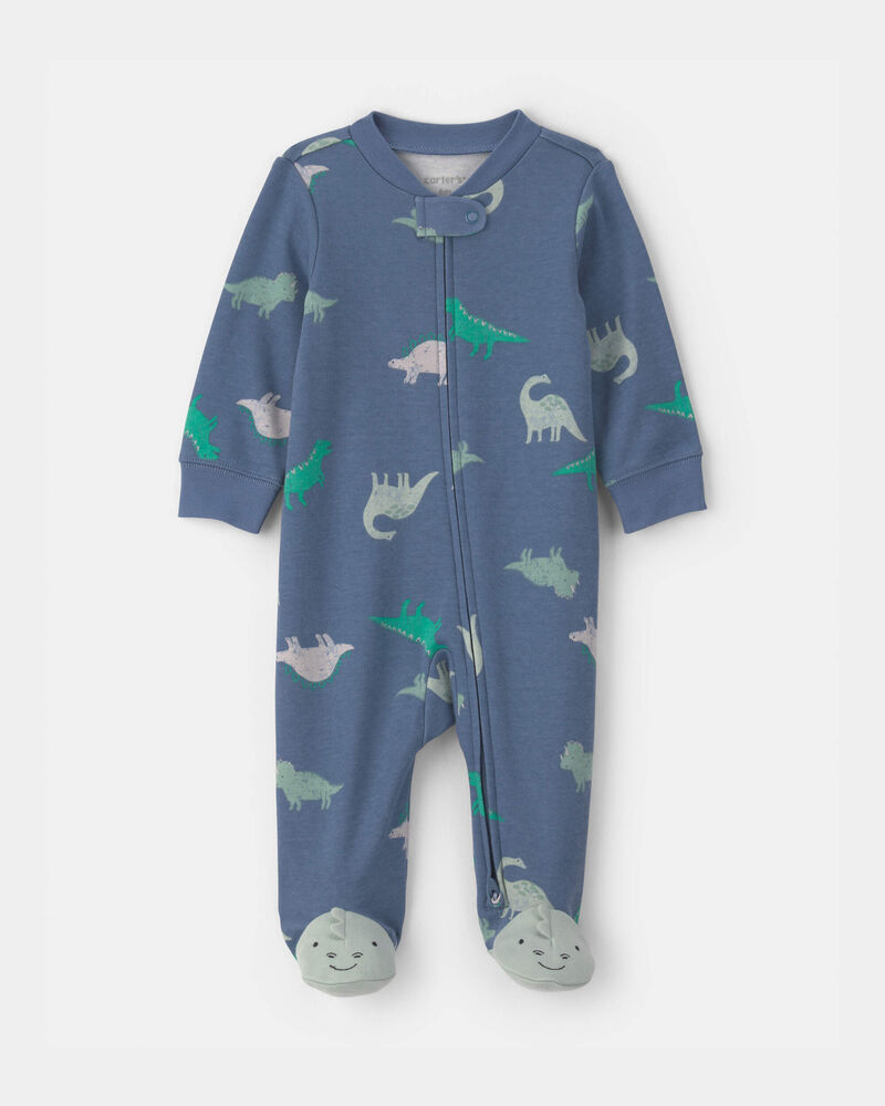 Baby Boy Dinosaur Foot Art Snug Fit Sleeper - Blue, image 1 of 5 slides