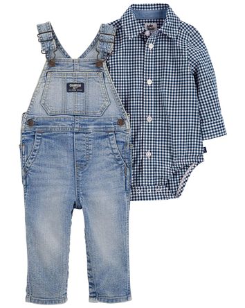 Baby 2-Piece Button-Front Bodysuit and Overalls Set, 