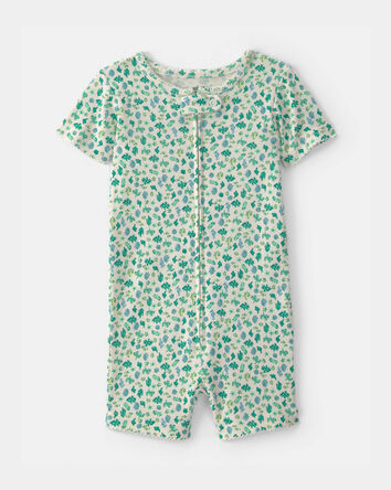 B&eacute;b&eacute; fille - Pyjama barboteuse 1 pi&egrave;ce en 100 % coton &agrave; motif floral - Vert, 