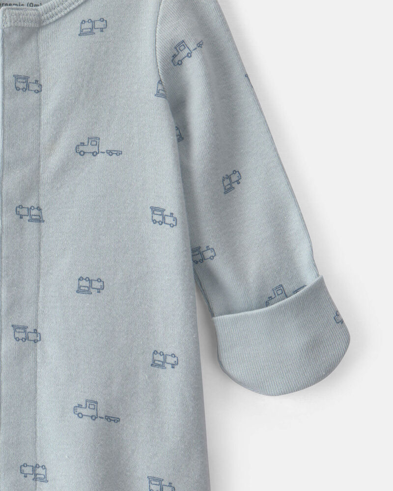 Baby Boy Train Long-Sleeve Sleeper Gown - Blue, image 3 of 5 slides