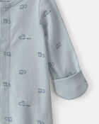 Baby Boy Train Long-Sleeve Sleeper Gown - Blue, image 3 of 5 slides