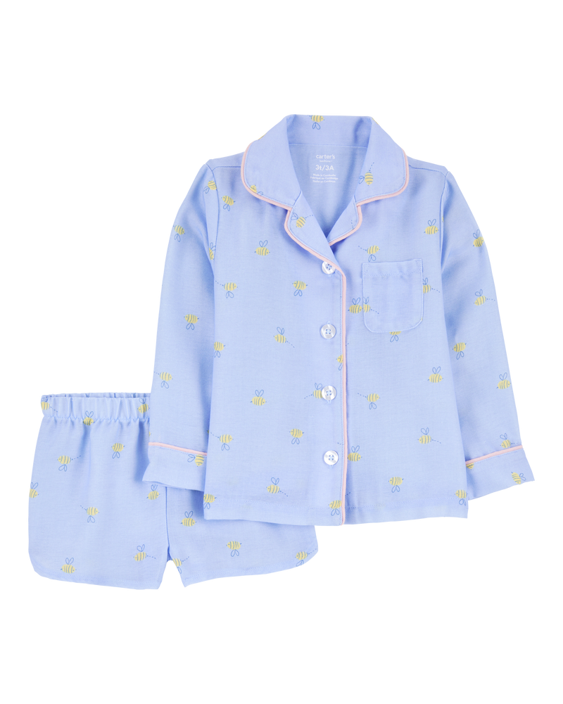 Enfant en bas âge Pyjama 2 pièces décontracté imprimé d’abeille - Bleu, image 1 sur 3 diapositives