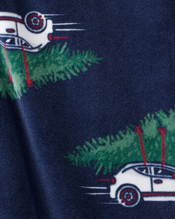 Toddler Car Print Velour Long-Sleeve Loose Fit 1-Piece pyjamas - Navy, 