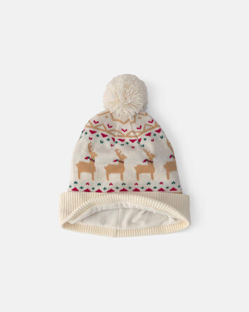 Kids 2-Piece Fair Isle Christmas Beanie & Glove Set - Cream, 