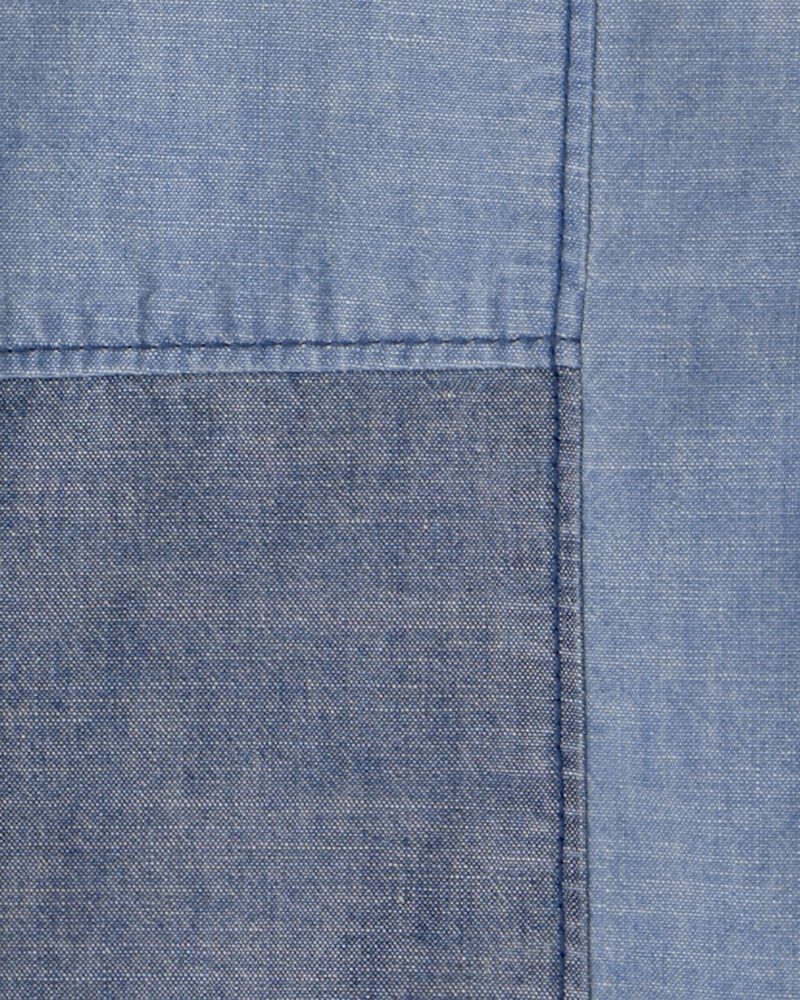 Boys Patchwork Chambray Button-Down Shirt - Blue, image 3 of 4 slides