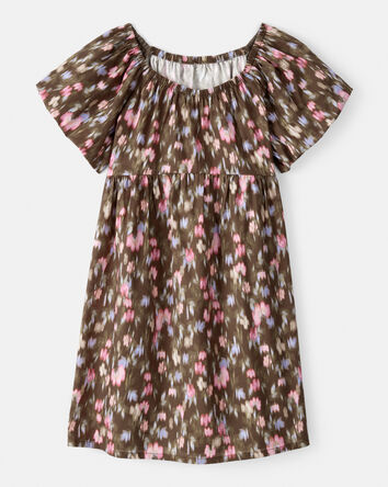 Girls Floral Cotton Short-Sleeve Dress, 