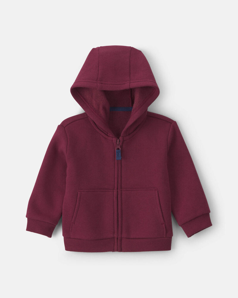 Baby Boy Fleece Zip-Up Hoodie - Burgundy, image 1 of 3 slides