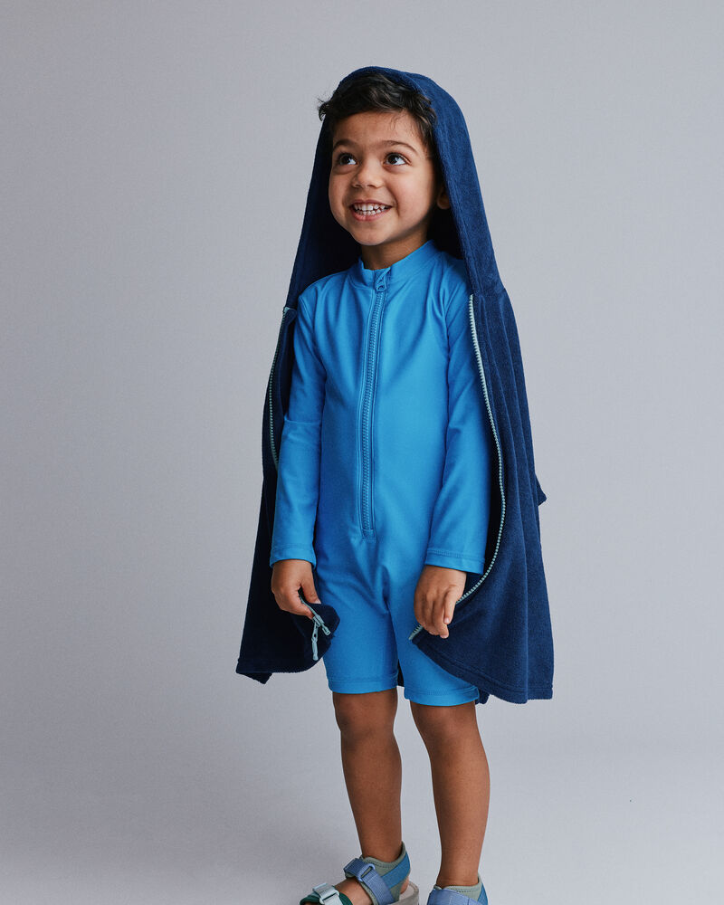 Toddler French-Terry Hooded Poncho Towel - Deep Night, image 4 of 5 slides