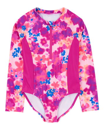 Kid 1-Piece Floral Print Rashguard  Swimsuit, 