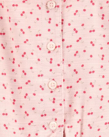 Kid Tie Button-Front Cherry Romper, 