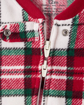 Baby Plaid Print Fleece Long-Sleeve Loose Fit 1-Piece Pajamas, 