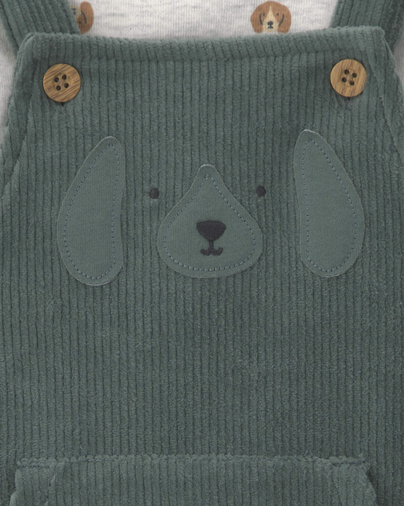 B&eacute;b&eacute; gar&ccedil;on - Ensemble 2 pi&egrave;ces salopette et manches longues &agrave; motif chien &ndash; Vert/Gris, image 4 sur 5 diapositives