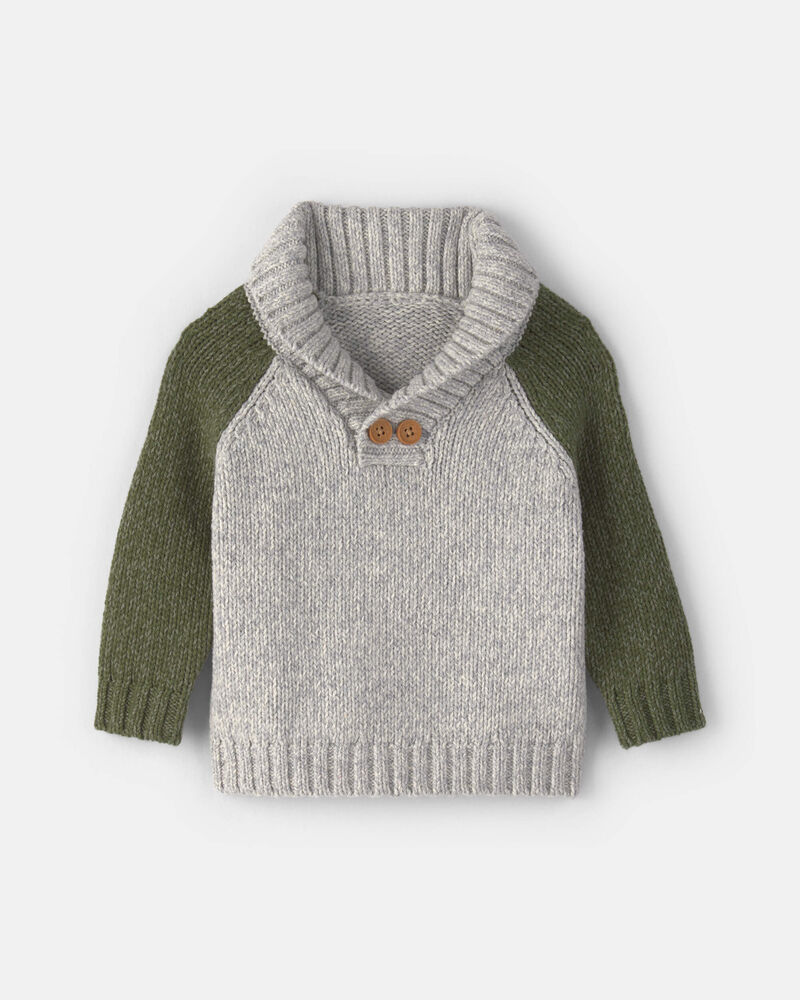 Baby Boy Color Block Sweater - Grey/Green, image 1 of 4 slides