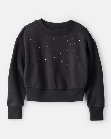 Girls Rhinestone Pullover Sweatshirt - Black, 