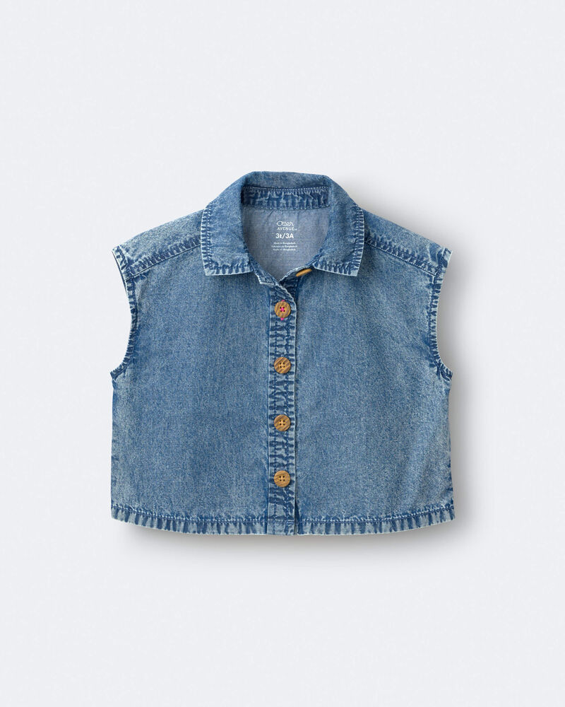 Toddler Girl Sleeveless Button-Down Top in Chambray, image 2 of 5 slides