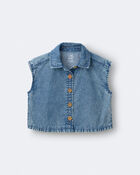 Toddler Girl Sleeveless Button-Down Top in Chambray, image 2 of 5 slides