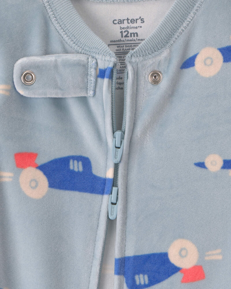 Baby Boy 1-Piece Car 2-Way Zip DreamPlush Snug Fit Footed Pyjama - Blue, image 3 of 5 slides