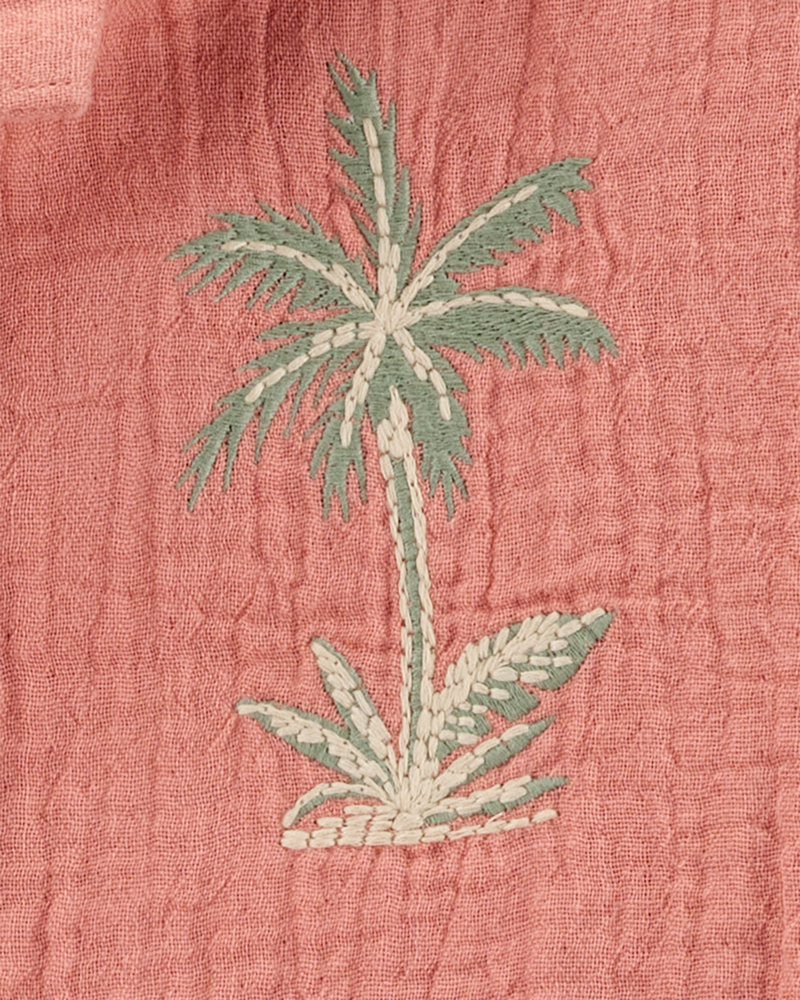 Kid Palm Tree Print Button-Front Shirt - Red, image 2 of 4 slides