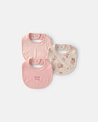 Baby Girl 3-Pack Floral Bibs - Pink/Ivory, image 1 of 4 slides