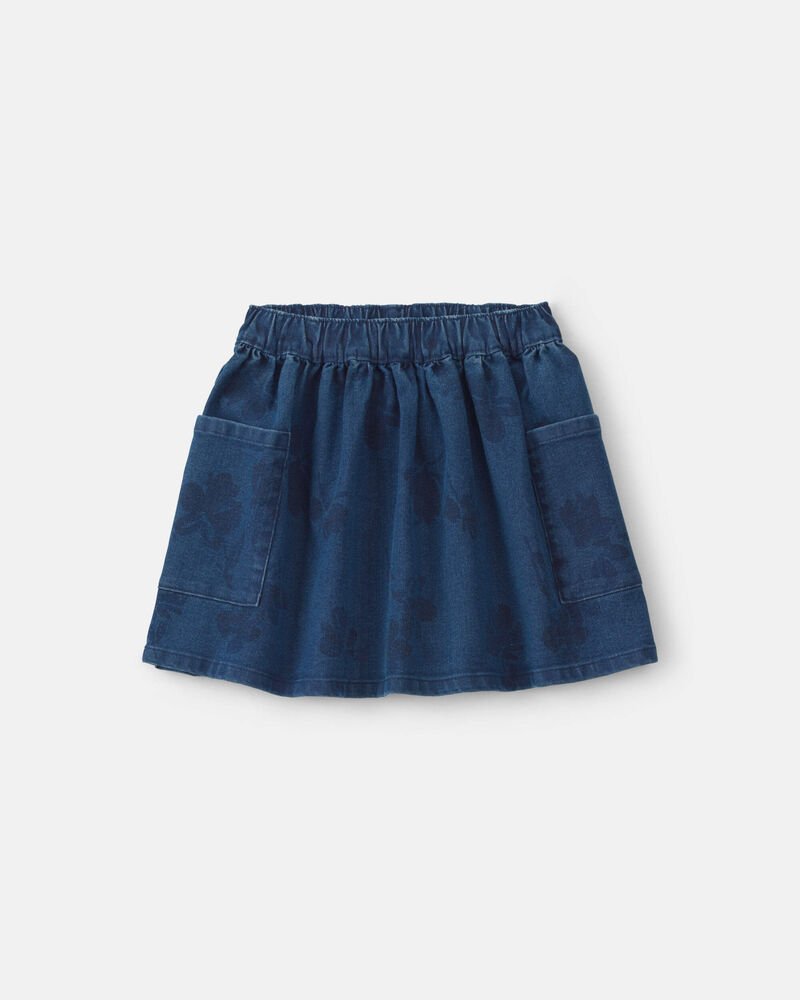 Girls Floral Denim Skirt - Medium Wash, image 1 of 3 slides