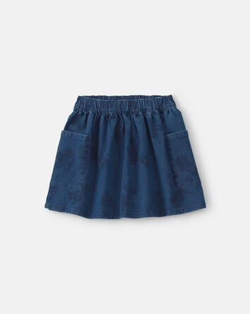 Girls Floral Denim Skirt - Medium Wash, 