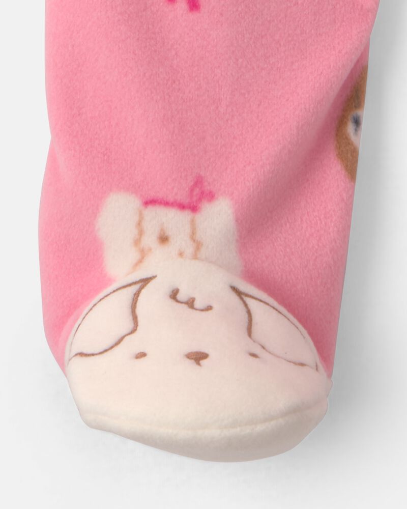 Baby Girl Dog Fleece 2-Way Zip Sleeper - Pink, image 5 of 6 slides