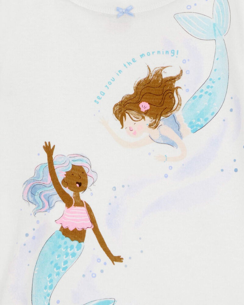 Toddler Mermaid Print Snug Fit Cotton 4-Piece Pyjamas, image 3 of 4 slides