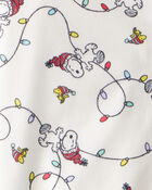 Kid Peanuts Snoopy Print Fleece Long-Sleeve Loose Fit 2-Piece Pajamas - White, image 2 of 3 slides
