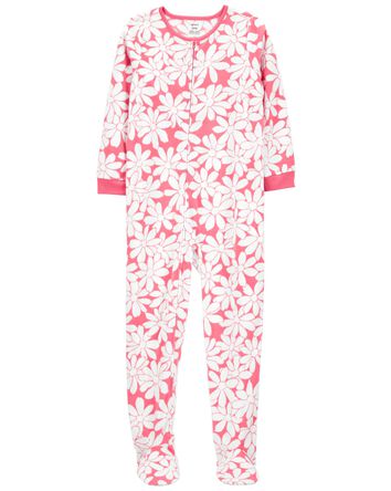 Pyjama 1 pièce à pieds en molleton à fleurs, 