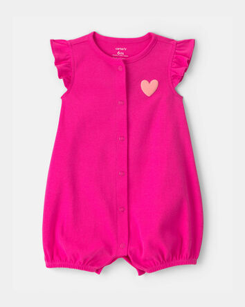 Baby Girl 'Little Love' Heart Sleeveless Romper - Fuchsia, 