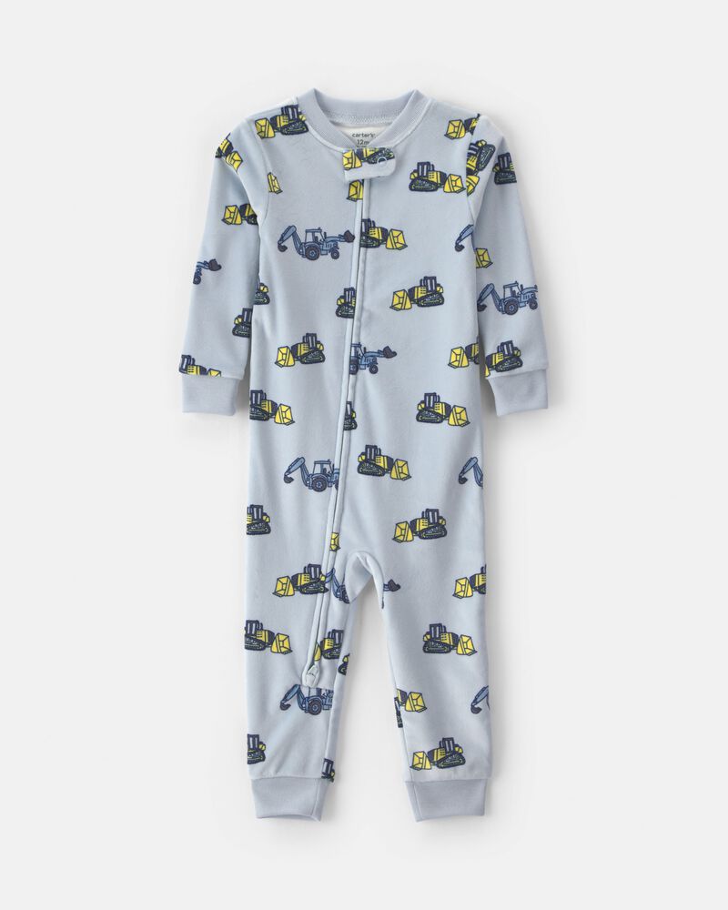 Baby Boy Construction 2-Way Zip Dreamplush 1-Piece Pyjama - Blue, image 1 of 4 slides