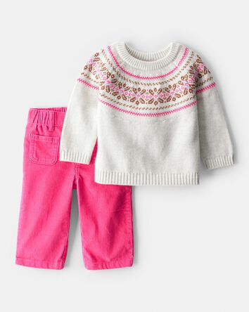 Baby Girl 2-Piece Fair Isle Sweater & Pant Set - Pink, 