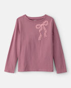 Girls Lace Bow Long-Sleeve Graphic Tee - Pink, image 1 of 4 slides