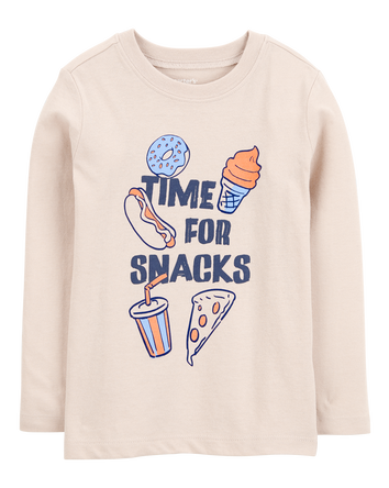 Toddler Time For Snacks Cotton Blend Long-Sleeve Tee - Khaki, 