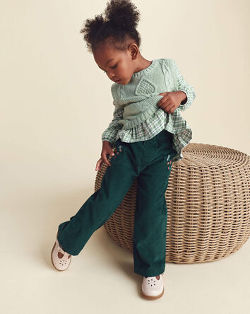 Toddler Girl Floral Corduroy Wide-Leg Pants - Green, 