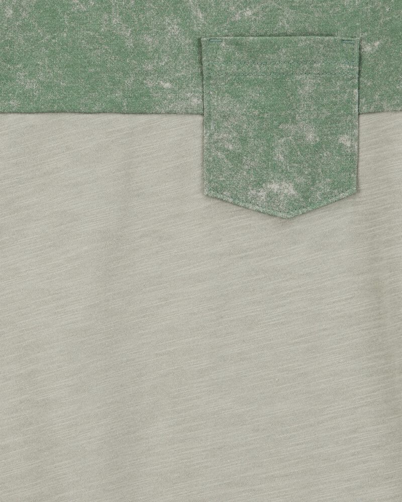 Enfant T-shirt à manches courtes à poche de couleur unie - Vert, image 2 sur 3 diapositives