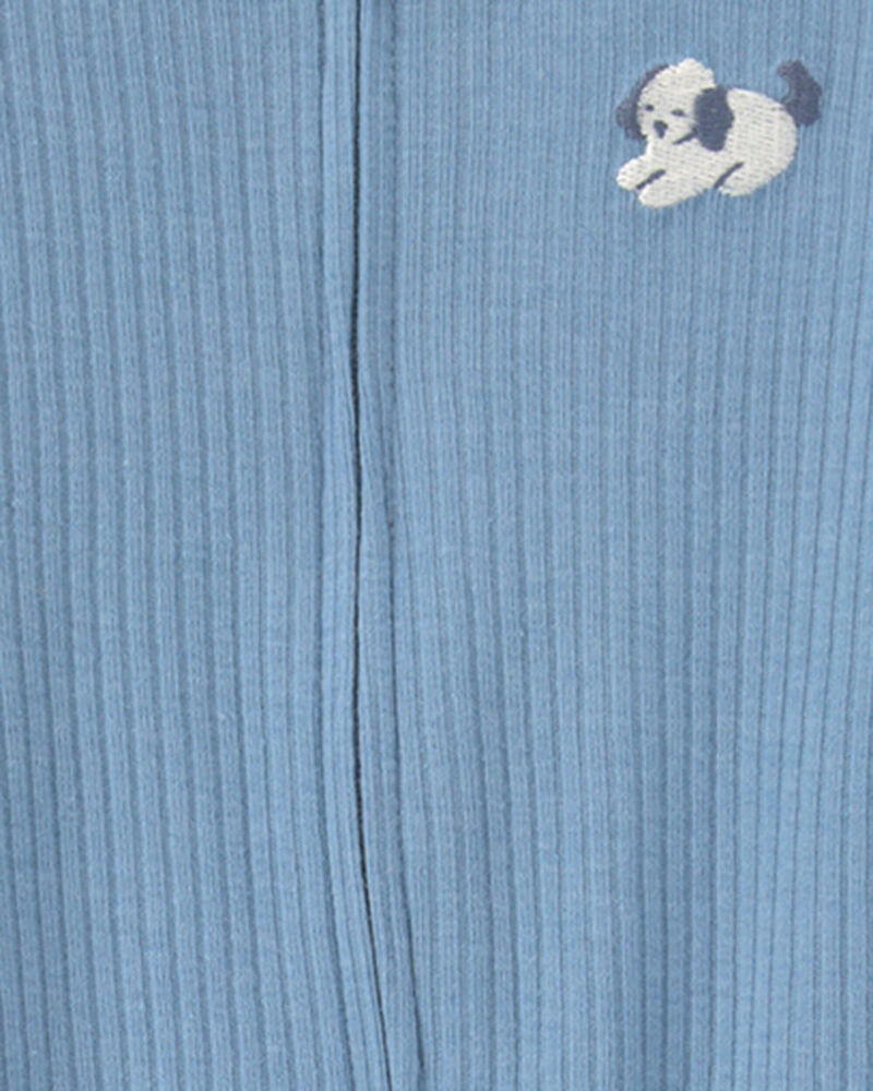 Baby Puppy Cotton 2-Way Zip Sleeper - Blue, image 3 of 5 slides