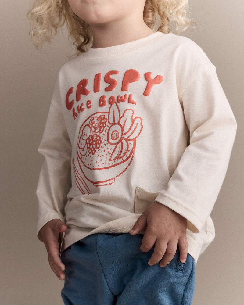 Toddler Crispy Rice Bowl' Long-Sleeve Relaxed Graphic Tee - Cream, image 4 of 6 slides