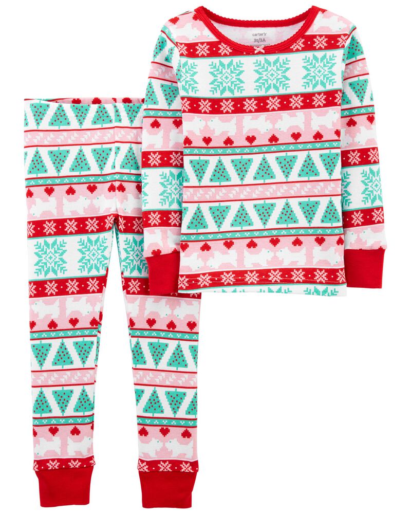 Pyjama 2 pièces en coton ajusté à motif jacquard, image 1 sur 2 diapositives