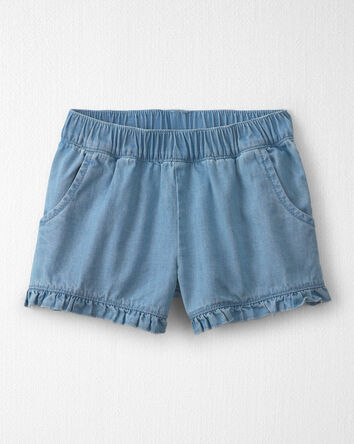 Toddler Girl 2-Piece Linen Top & Short Set Made with Organic Cotton in Blue Hibiscus, 