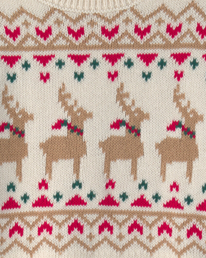 Toddler Girl Reindeer Fair Isle Sweater - Cream, image 2 of 3 slides