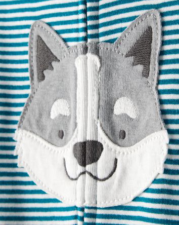 B&eacute;b&eacute; gar&ccedil;on - Pyjama une pi&egrave;ce &agrave; rayures pour chien en coton 100 % ajust&eacute;, &agrave; fermeture &eacute;clair bidirectionnelle - Bleu, 