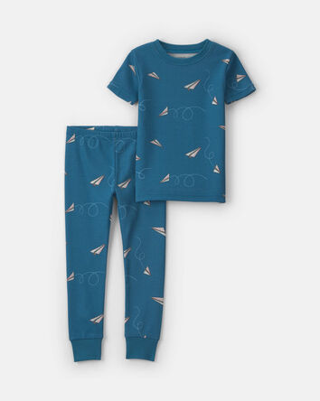 Toddler Boy Paper Airplane 100% Cotton 2-Piece Pyjama Set - Navy Blue, 