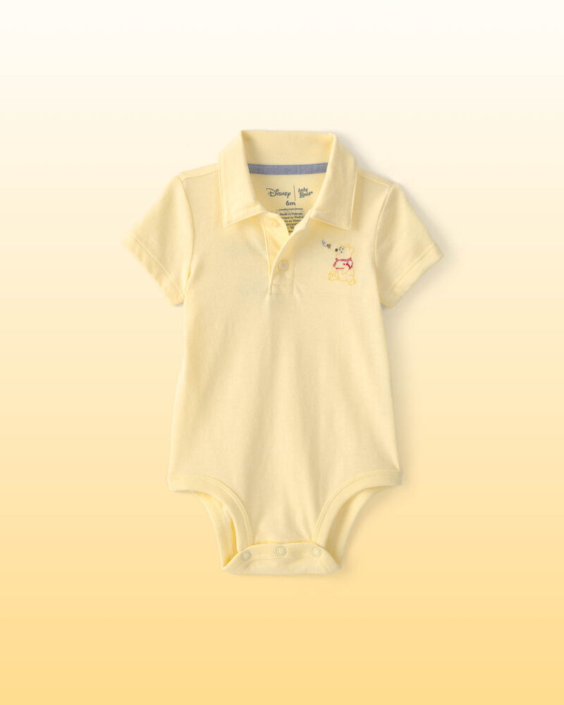 Baby Boy Disney&copy; Winnie the Pooh Embroidered Polo Bodysuit with Back Art - Yellow, image 1 of 5 slides